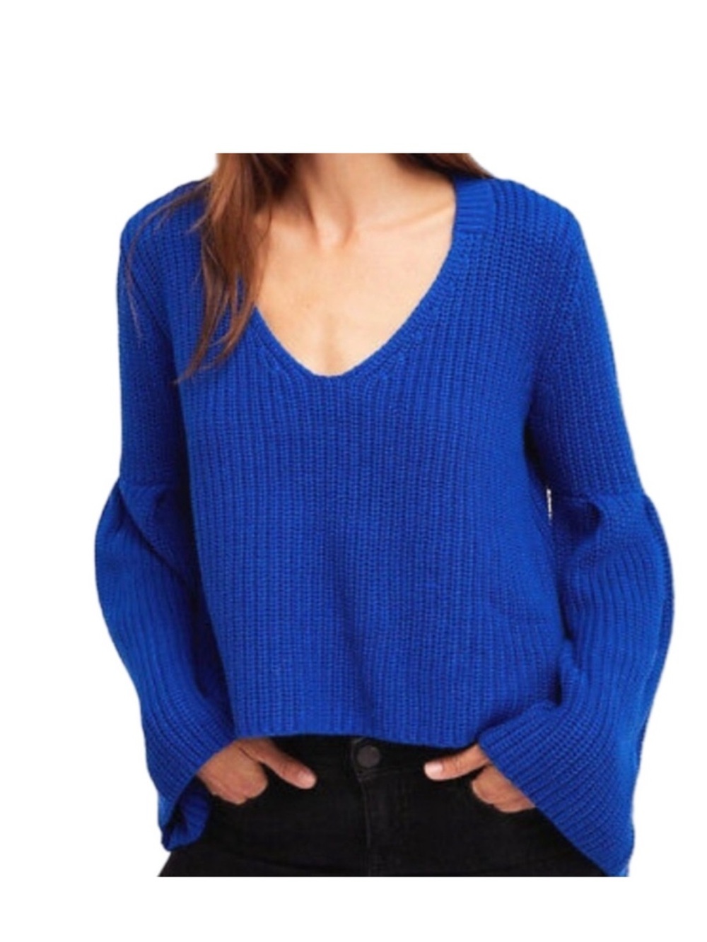 Free People Damsel Cropped Boxy Bell Sleeves Cotton Knit Sweater M